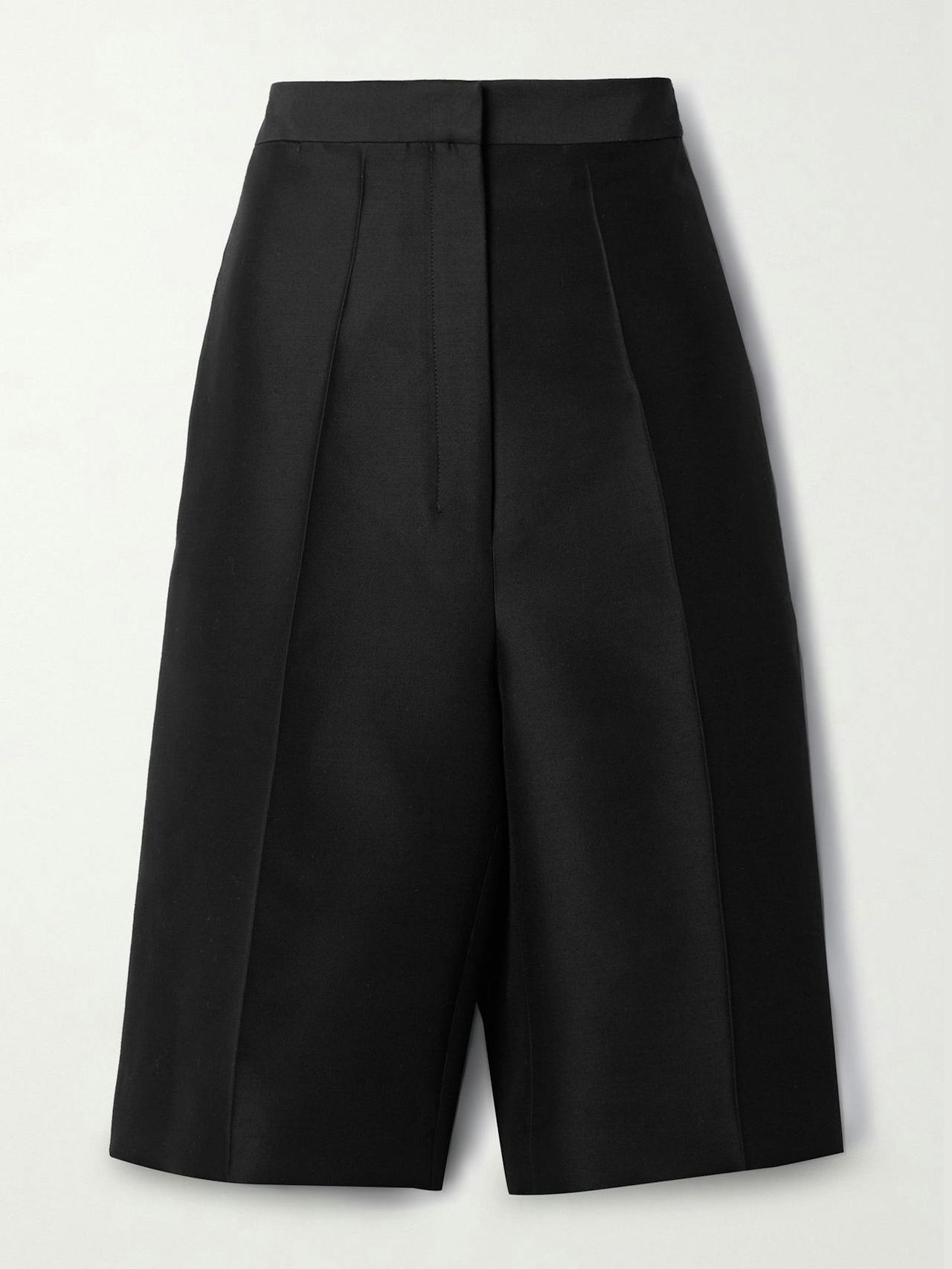 Black wool and silk-blend shorts