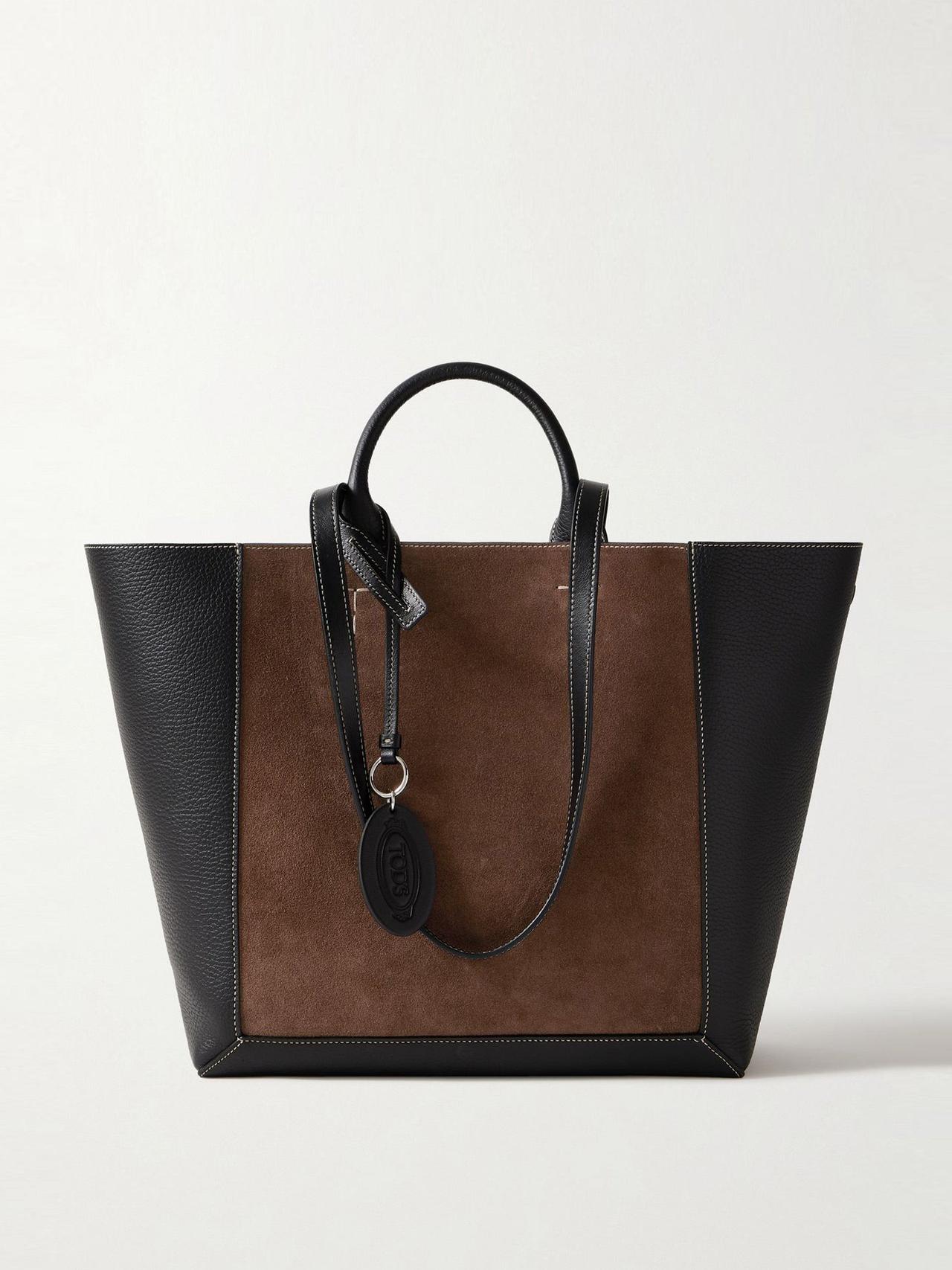 Double Up two-tone suede and textured-leather tote