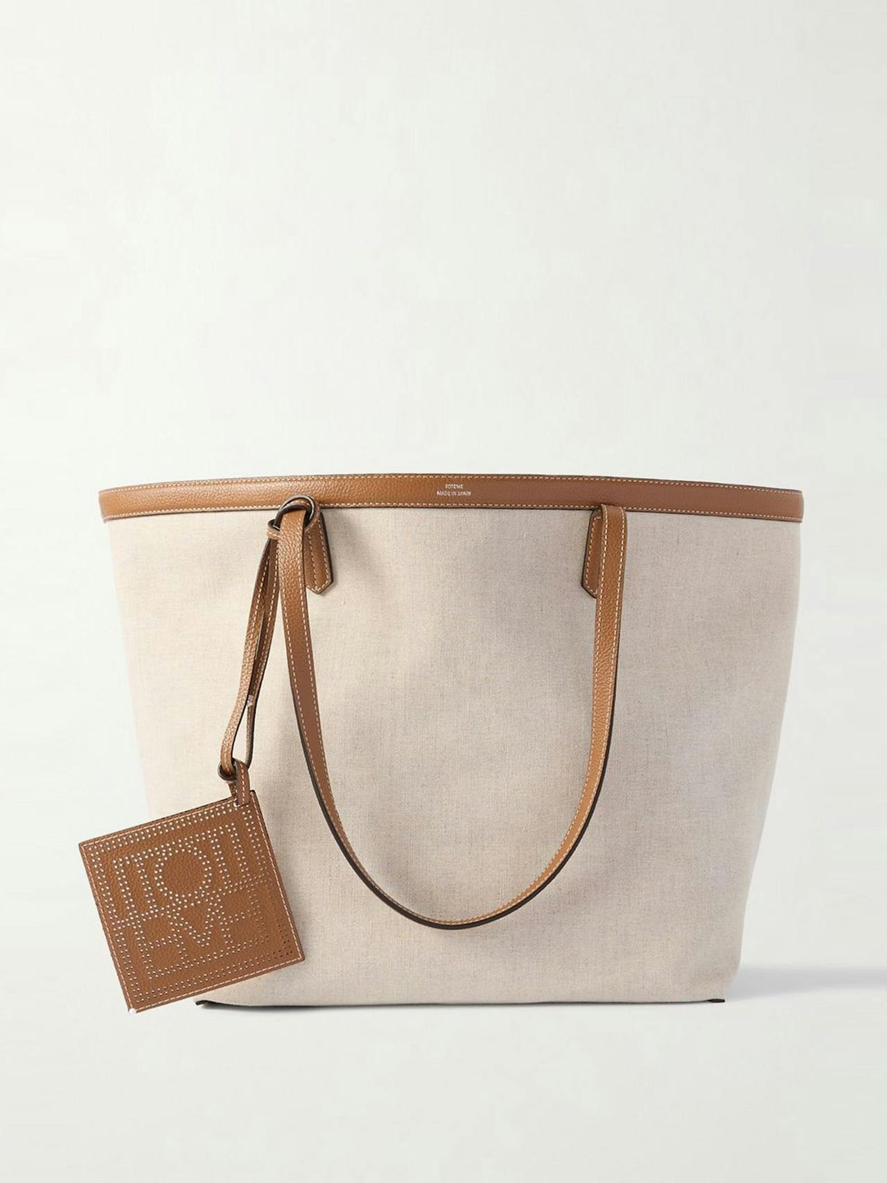 Leather-trimmed canvas tote