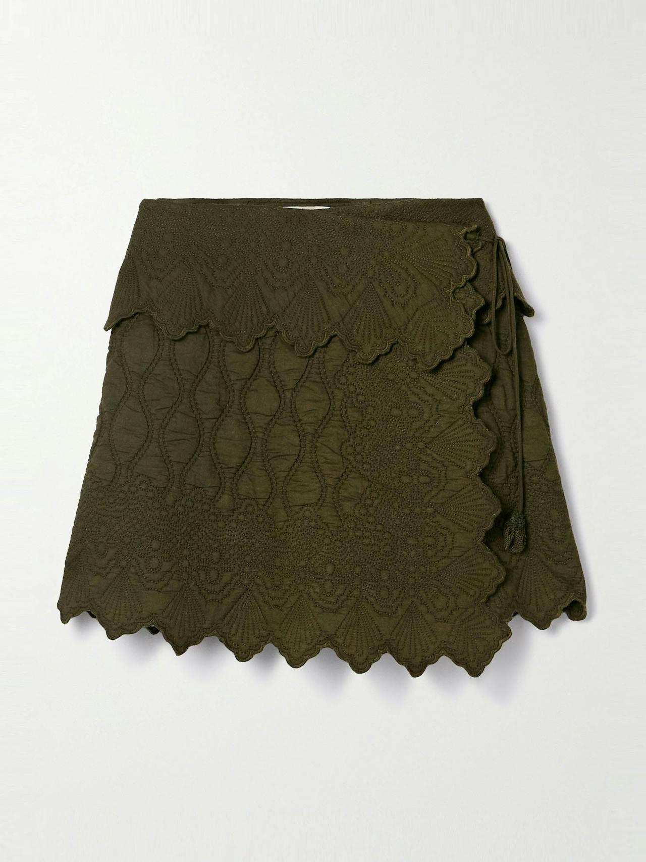 Taryn quilted cotton-matelassé mini wrap skirt