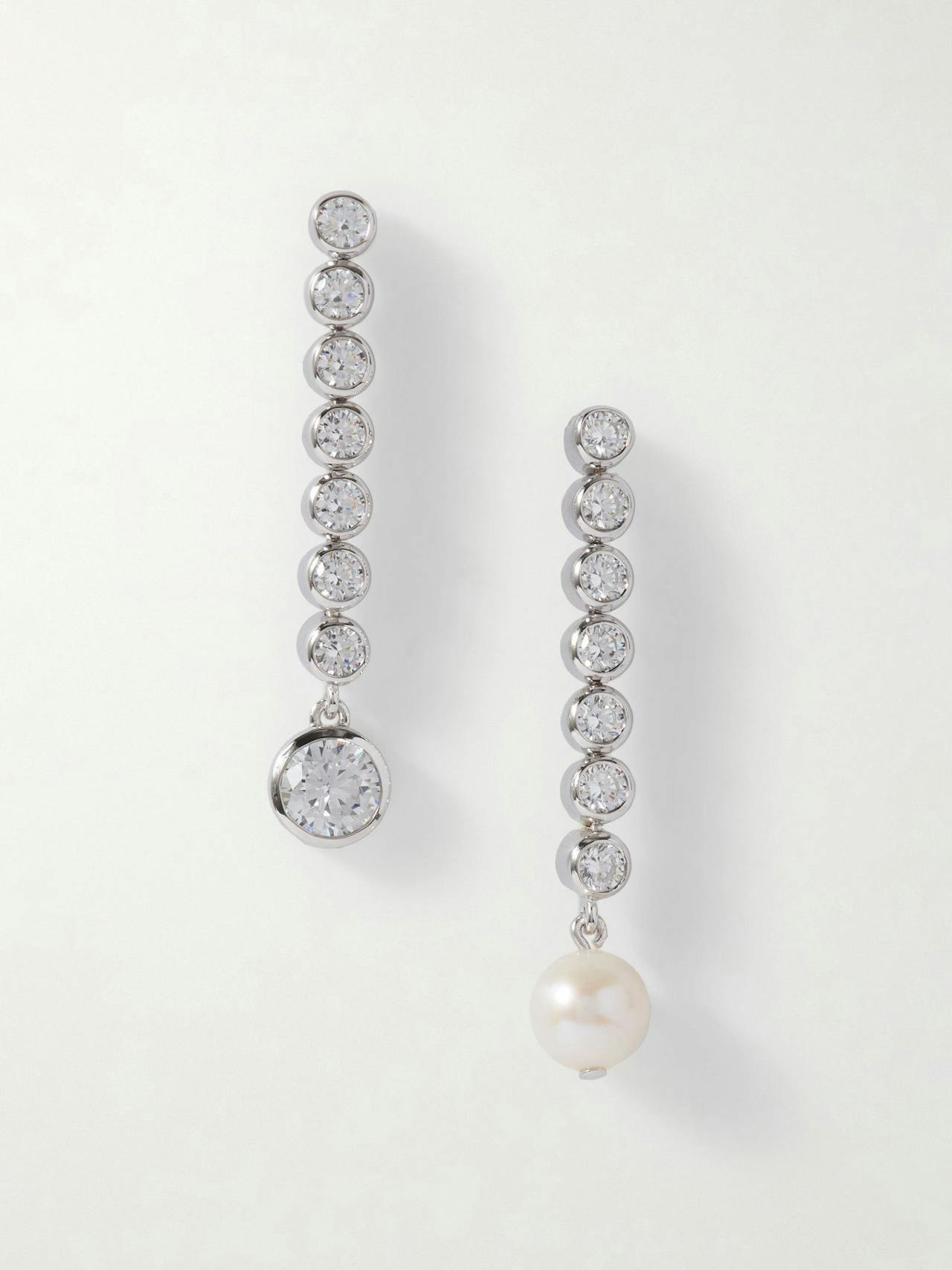 Ascent recycled rhodium-plated pearl and cubic zirconia earrings