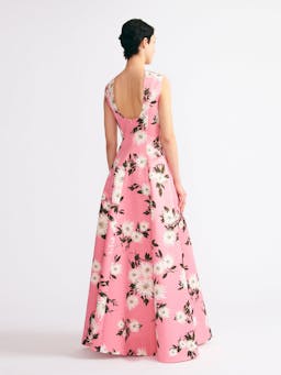 Nodin gown in pink dahlia floral print taffeta faille Dresses Emilia Wickstead    - Collagerie