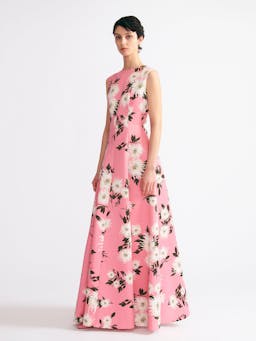 Nodin gown in pink dahlia floral print taffeta faille Dresses Emilia Wickstead    - Collagerie