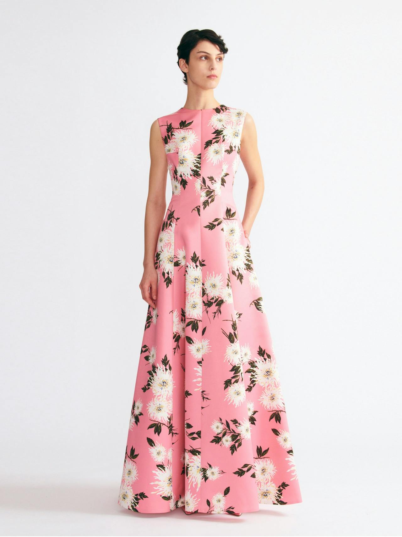 Nodin gown in pink dahlia floral print taffeta faille Dresses Emilia Wickstead    - Collagerie