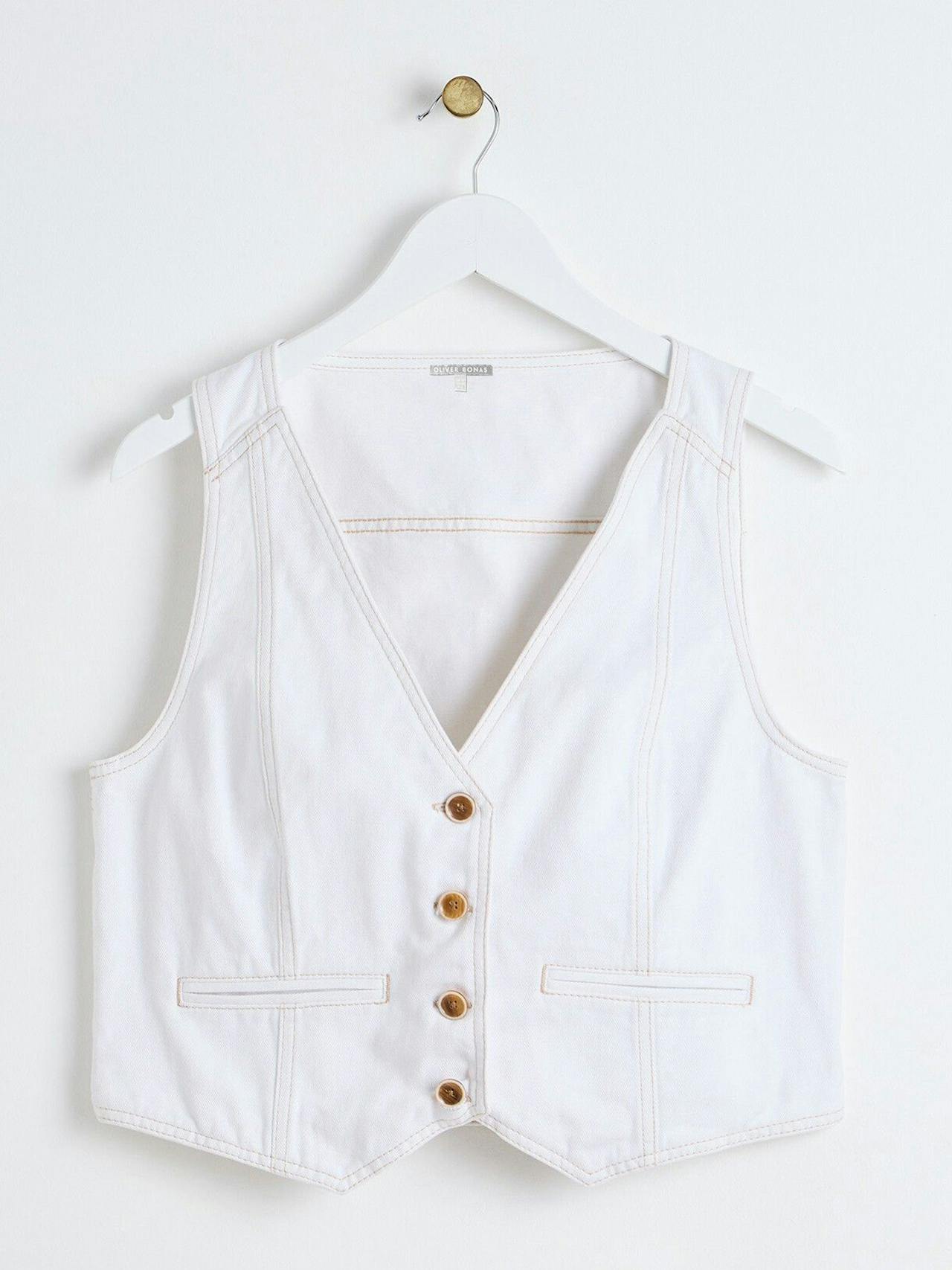 Ecru white contrast stitch denim waistcoat