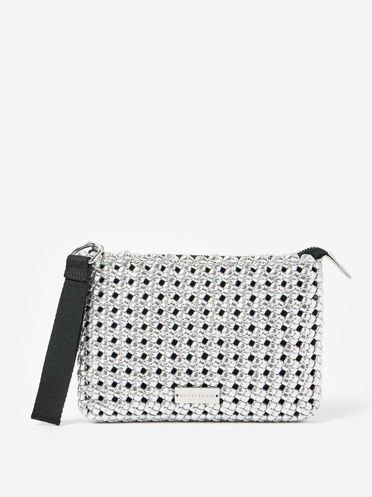 Lizzie silver metallic braided pouch