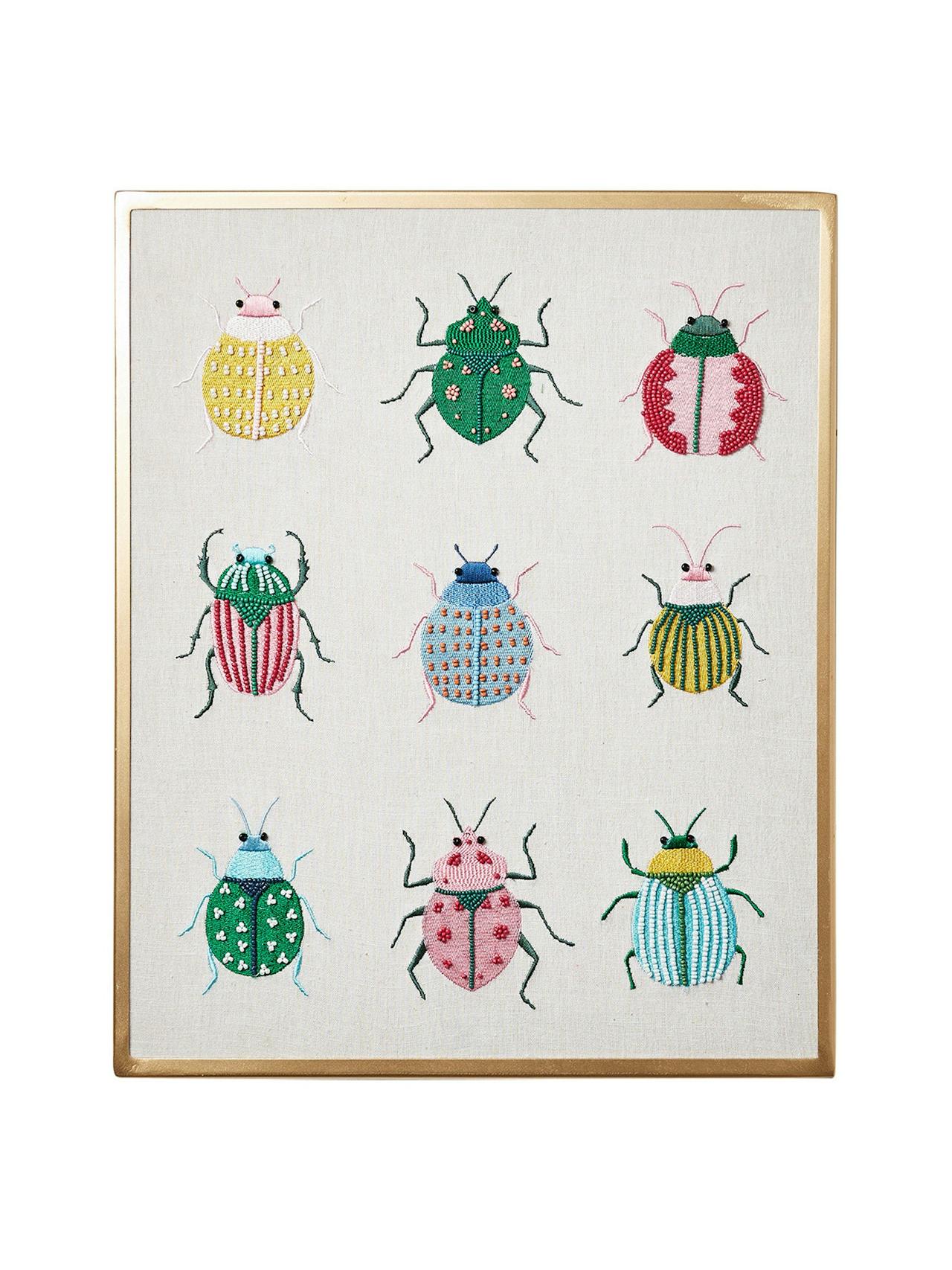 Embroidered Beetles fabric wall art