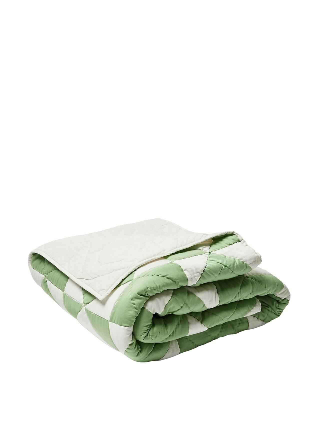 Kaira green cotton patchwork bedspread