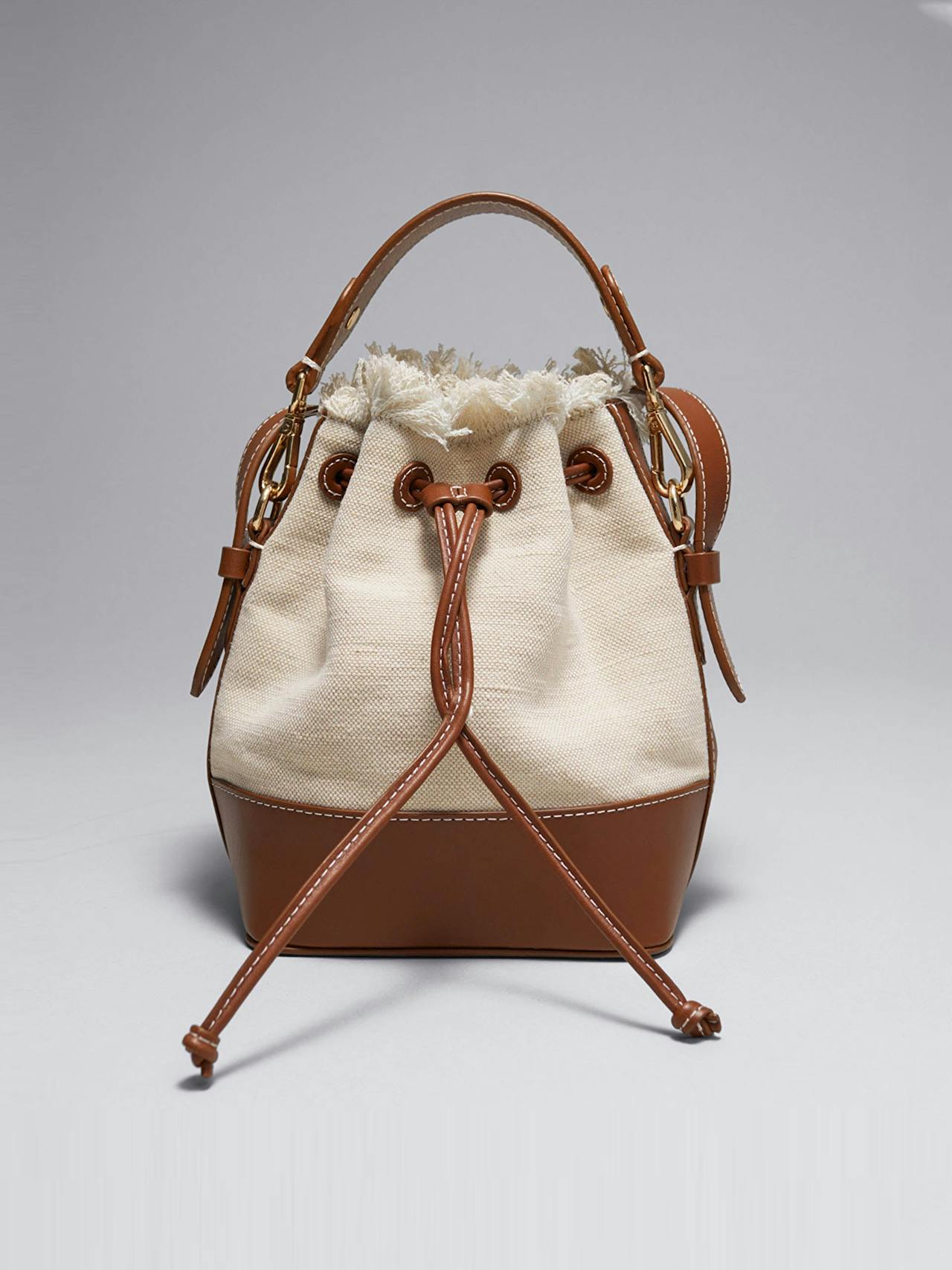 Leather-trimmed canvas bucket bag