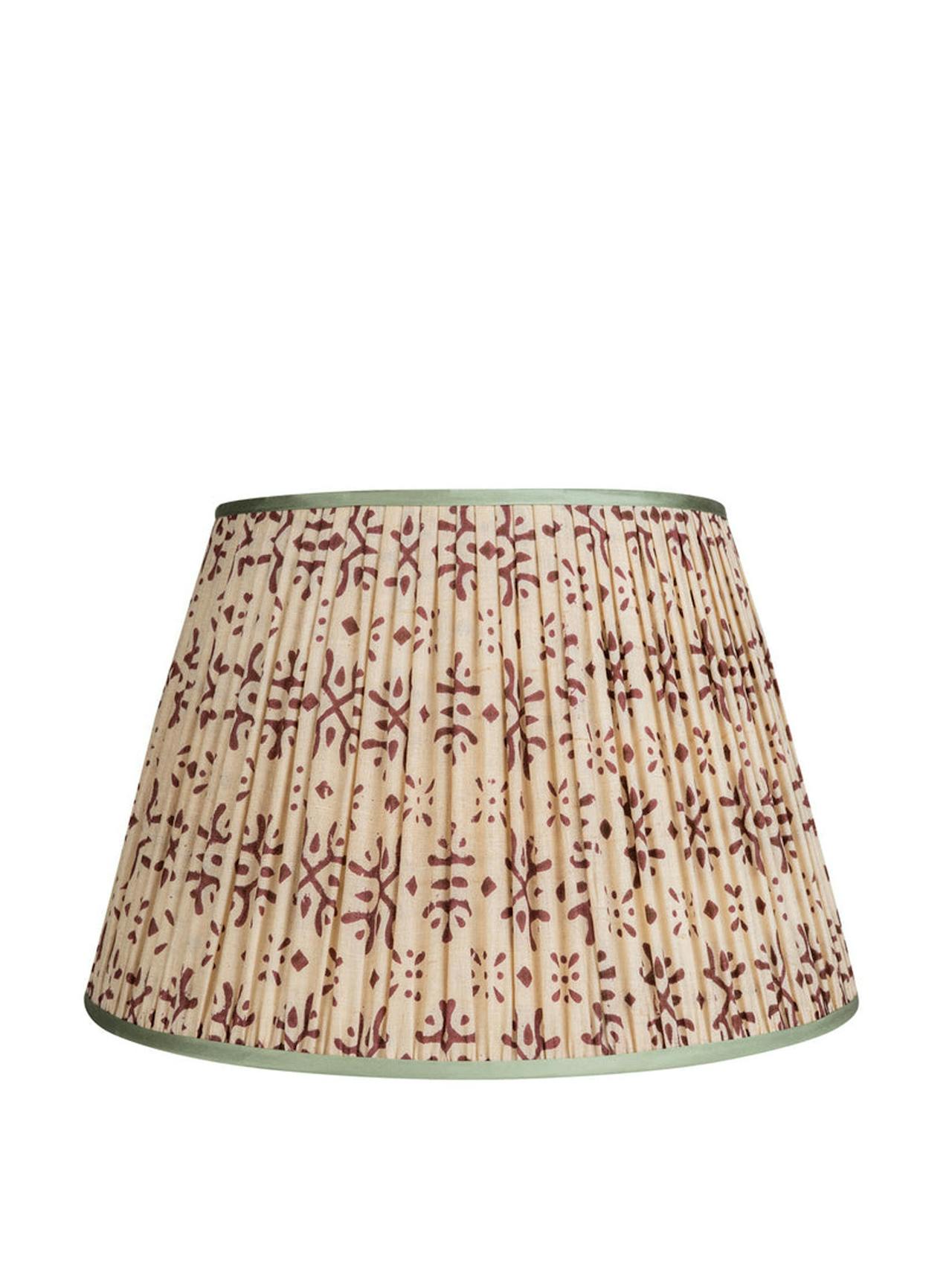Plum on cream pleated silk lampshade with mint trim