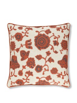 Persian Poppy print cushion in red with terracotta trim Cushions Volga Linen    - Collagerie