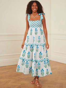 Aqua botanical athens dress Dresses Pink City Prints    - Collagerie