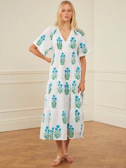 Aqua botanical manila dress Dresses Pink City Prints    - Collagerie