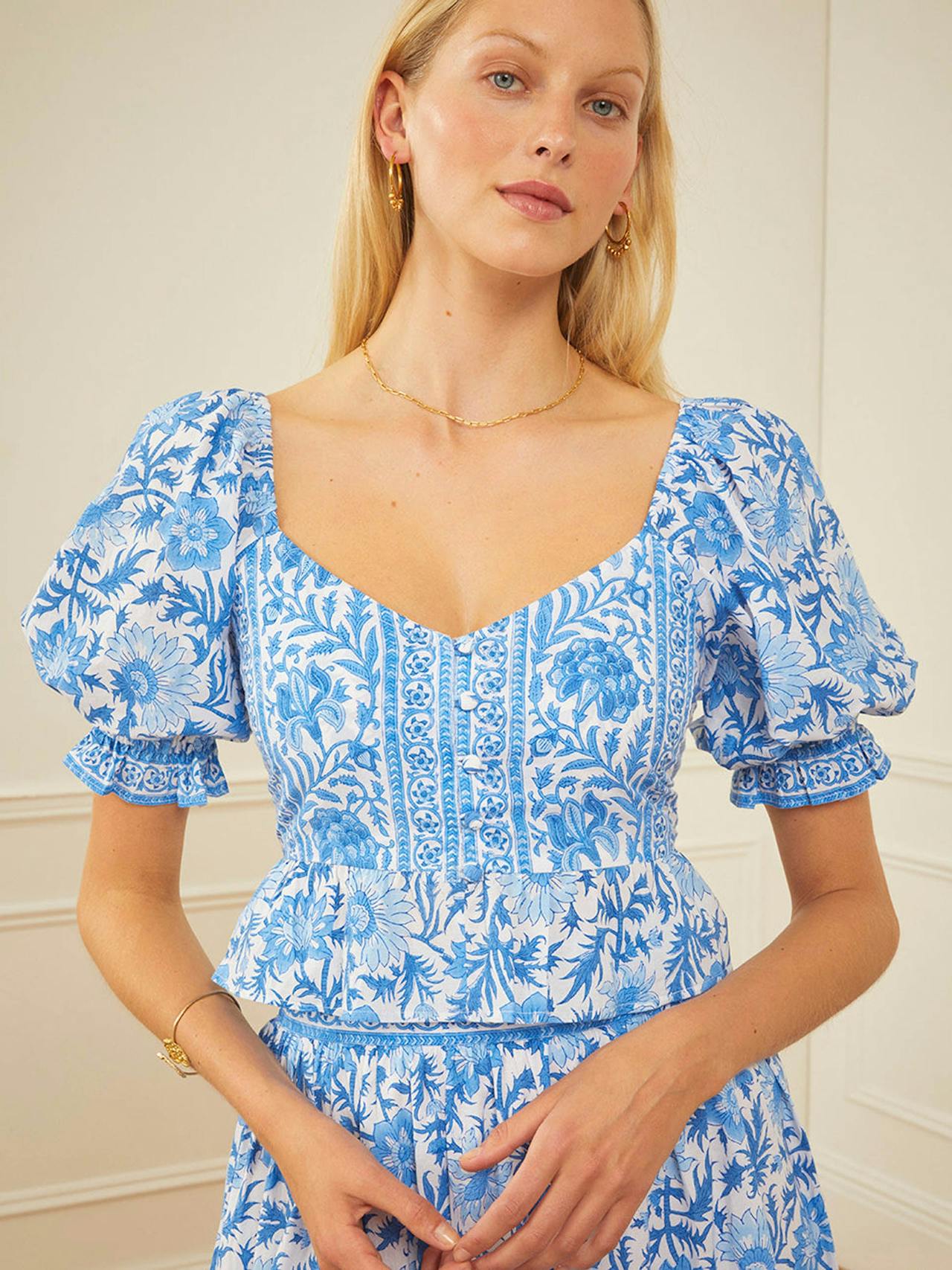 Cornflower mix agnes blouse Tops Pink City Prints    - Collagerie