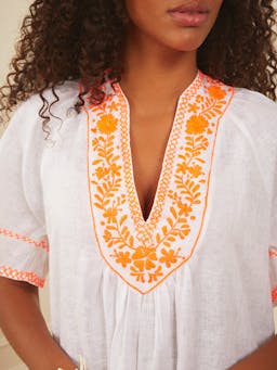 Embroidered linen Rhodes kaftan Dresses Pink City Prints    - Collagerie