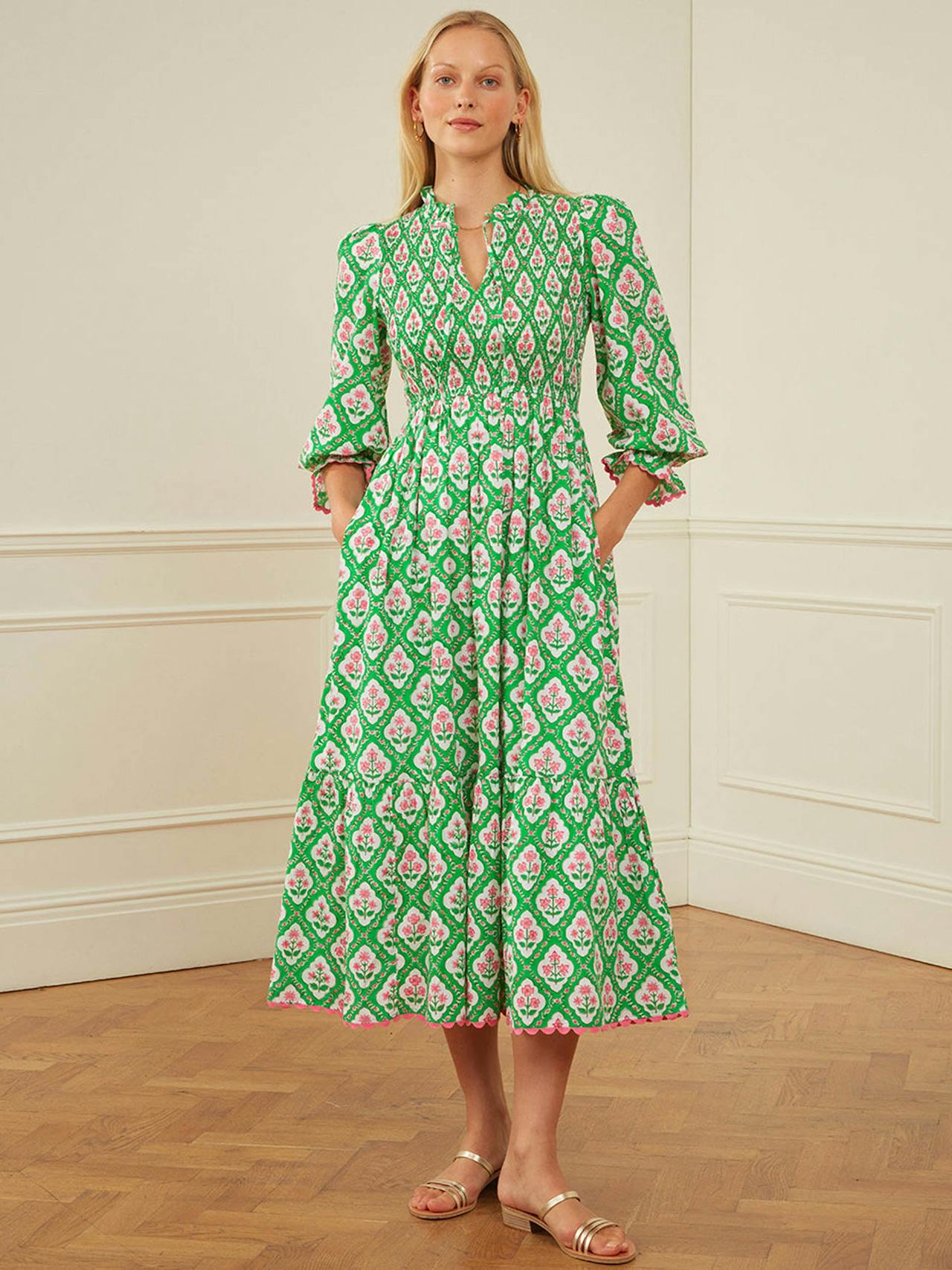 Emerald trellis izzy dress Dresses Pink City Prints    - Collagerie