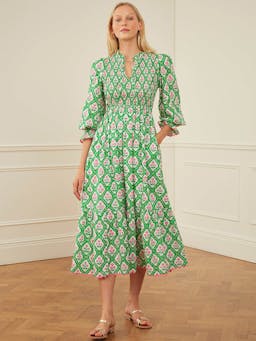 Emerald trellis izzy dress Dresses Pink City Prints    - Collagerie