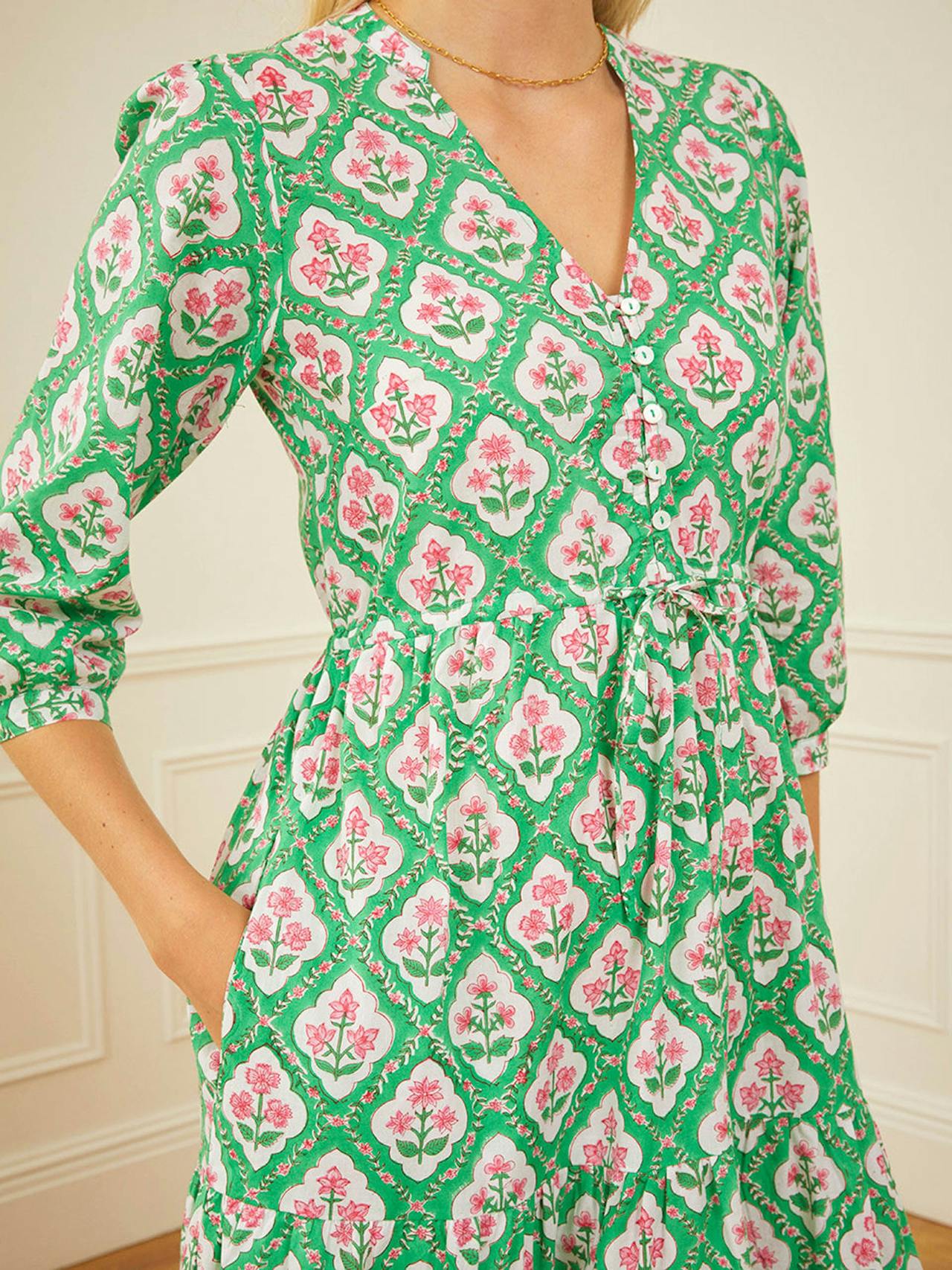 Emerald trellis maria dress Dresses Pink City Prints    - Collagerie