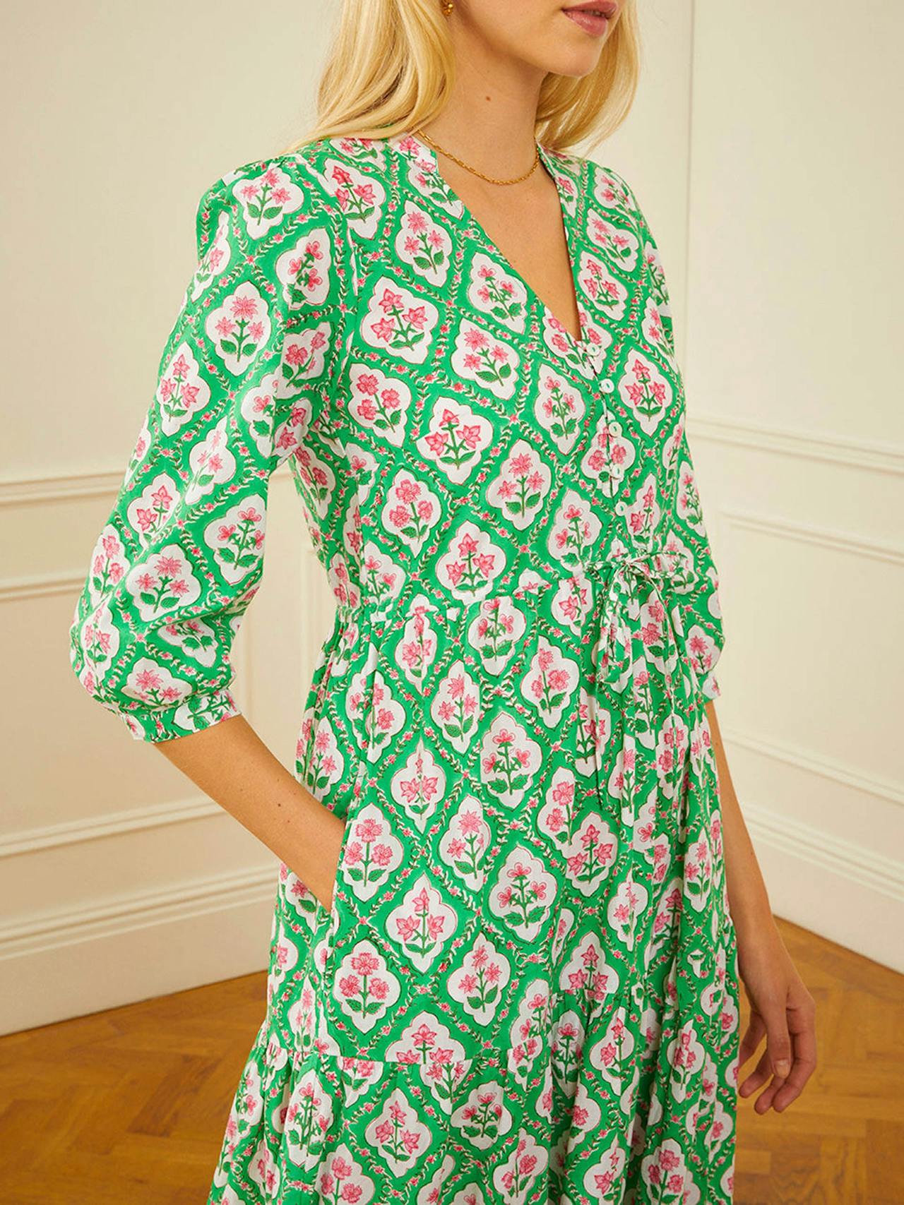 Emerald trellis maria dress Dresses Pink City Prints    - Collagerie