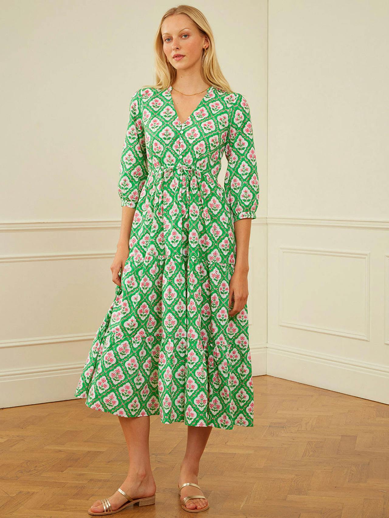 Emerald trellis maria dress Dresses Pink City Prints    - Collagerie