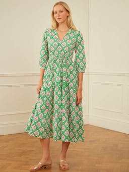 Emerald trellis maria dress Dresses Pink City Prints    - Collagerie