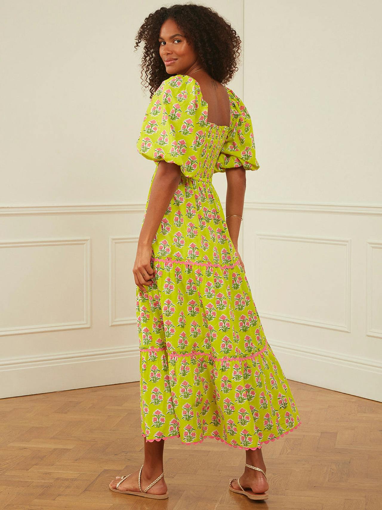 Lime hibiscus jodhpur dress Dresses Pink City Prints    - Collagerie