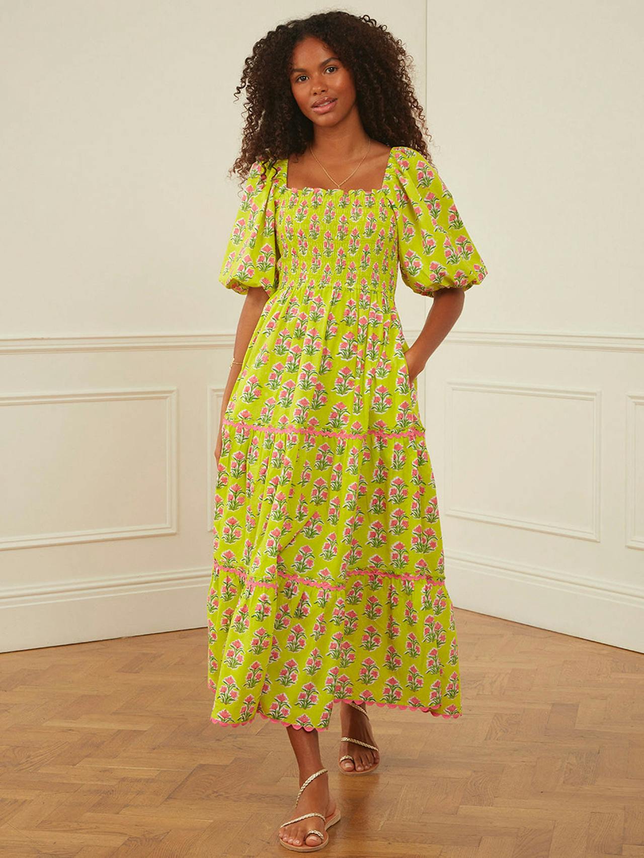 Lime hibiscus jodhpur dress Dresses Pink City Prints    - Collagerie