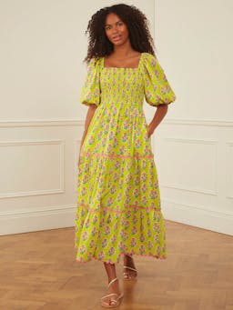 Lime hibiscus jodhpur dress Dresses Pink City Prints    - Collagerie