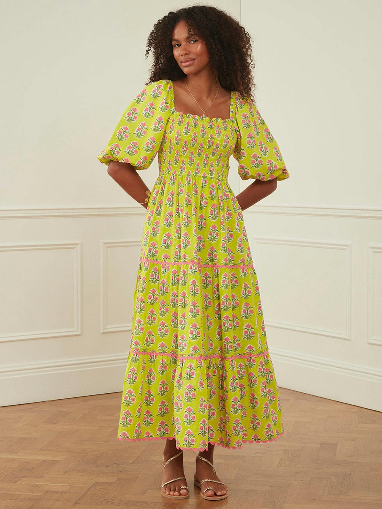 Lime hibiscus jodhpur dress Dresses Pink City Prints    - Collagerie