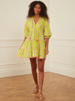 Lime hibiscus luna mini dress Dresses Pink City Prints    - Collagerie