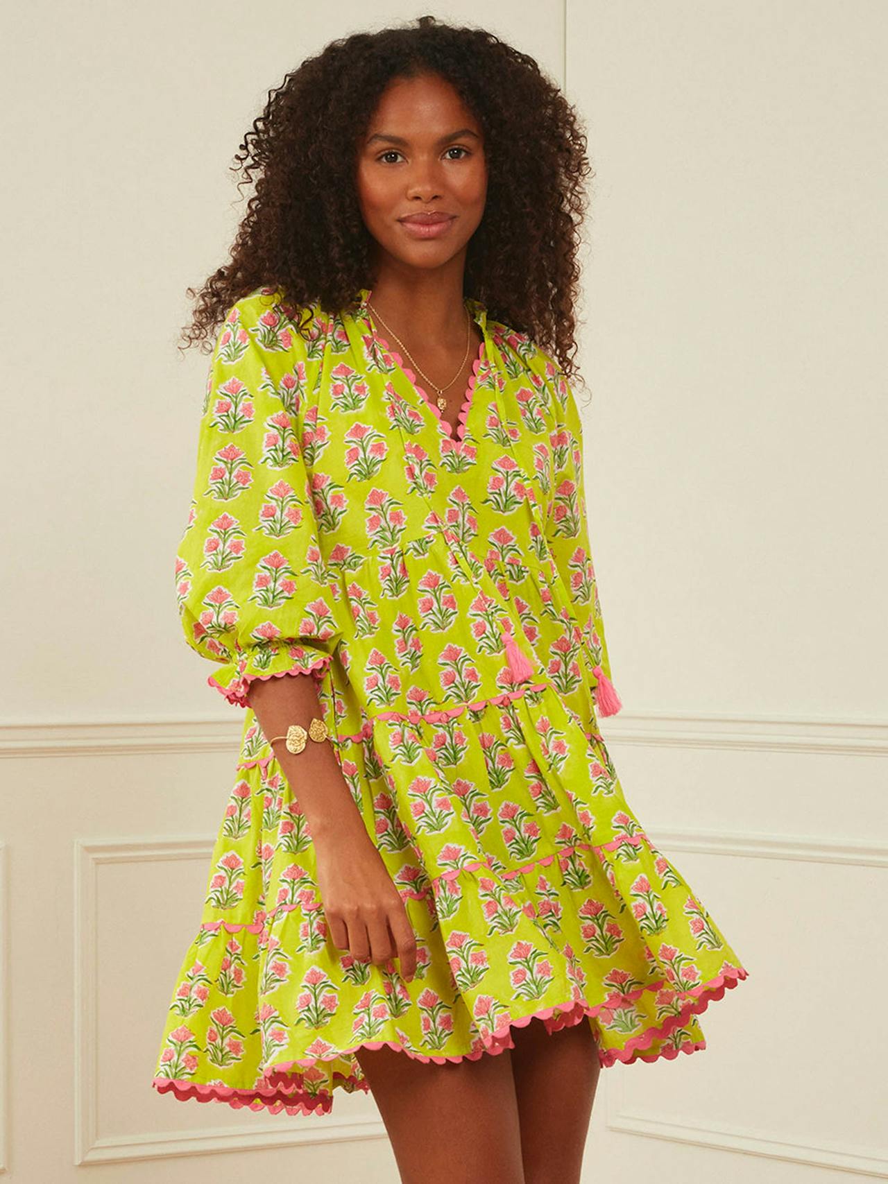 Lime hibiscus luna mini dress Dresses Pink City Prints    - Collagerie