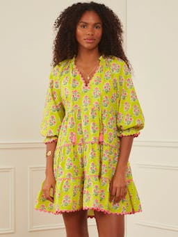 Lime hibiscus luna mini dress Dresses Pink City Prints    - Collagerie