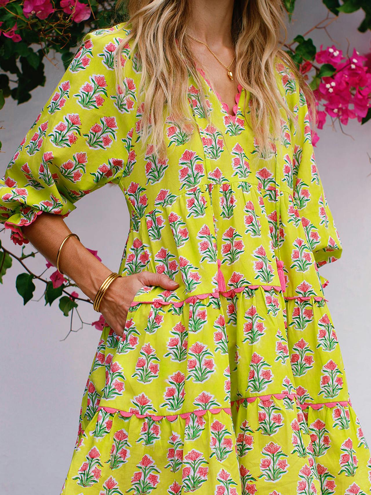 Lime hibiscus luna mini dress Dresses Pink City Prints    - Collagerie