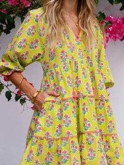 Lime hibiscus luna mini dress Dresses Pink City Prints    - Collagerie