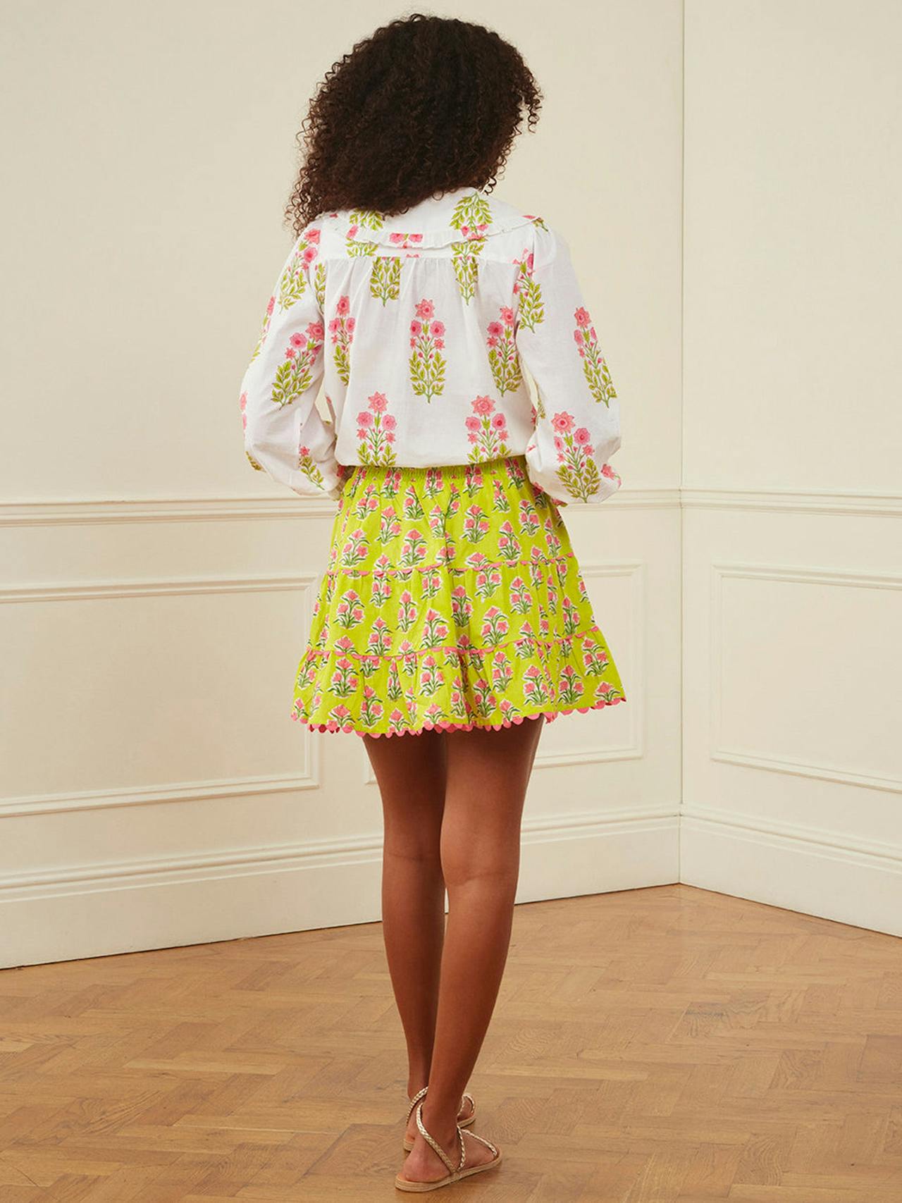 Lime hibiscus elsie skirt Skirts Pink City Prints    - Collagerie