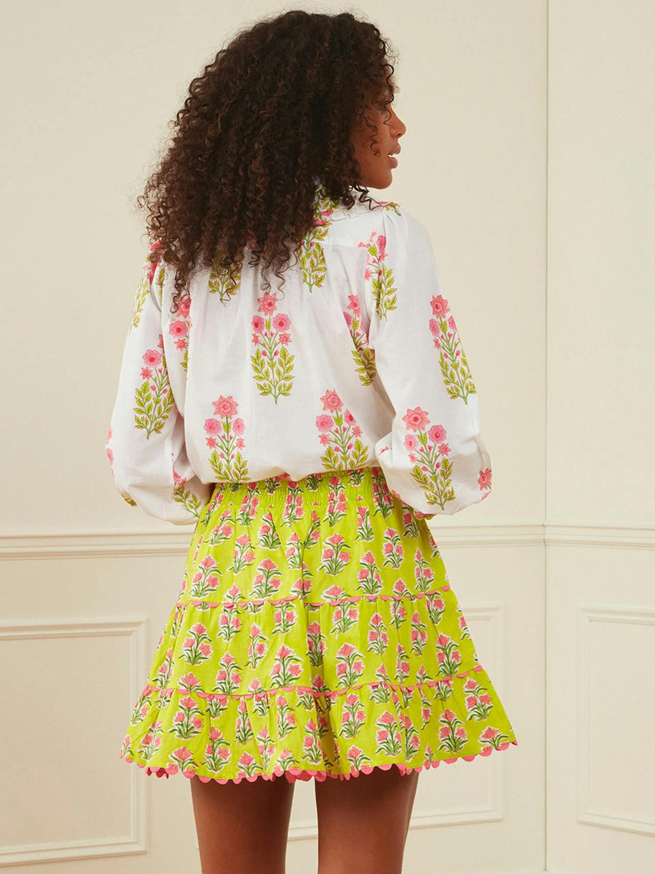 Lime hibiscus elsie skirt Skirts Pink City Prints    - Collagerie