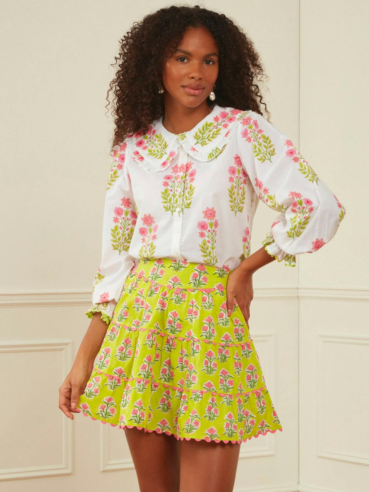 Lime hibiscus elsie skirt Skirts Pink City Prints    - Collagerie