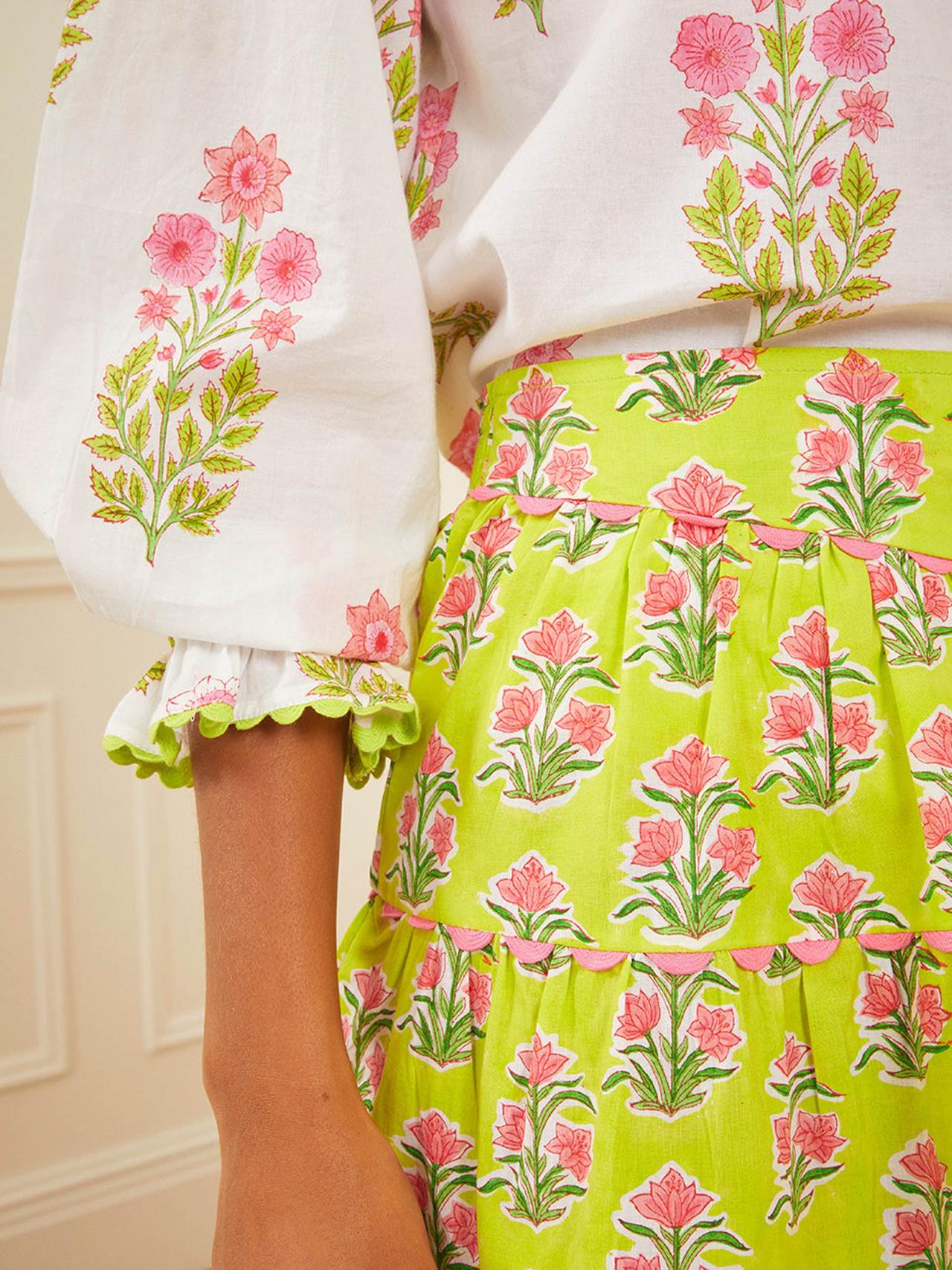 Lime hibiscus elsie skirt Skirts Pink City Prints    - Collagerie