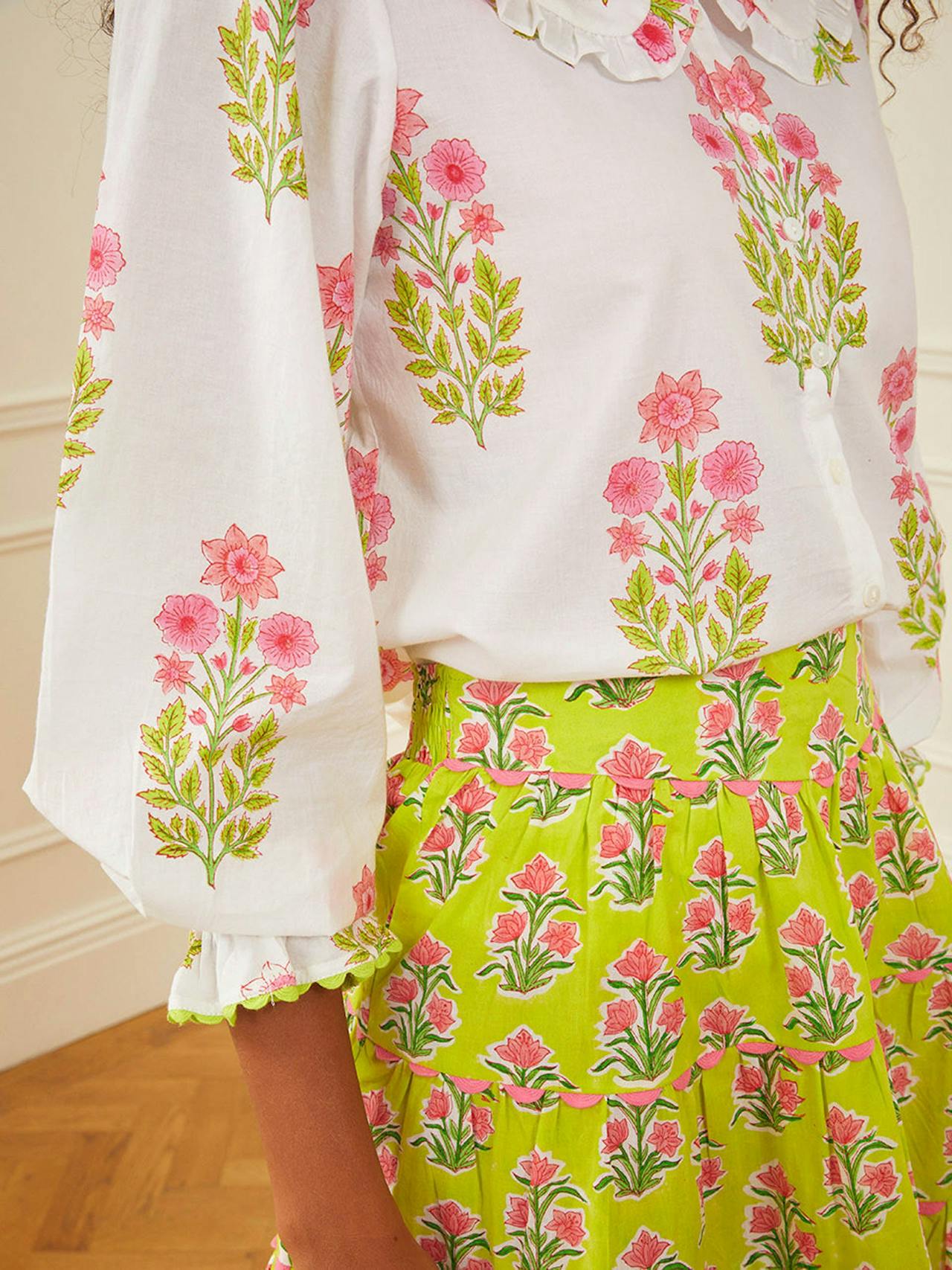 Lime hibiscus elsie skirt Skirts Pink City Prints    - Collagerie