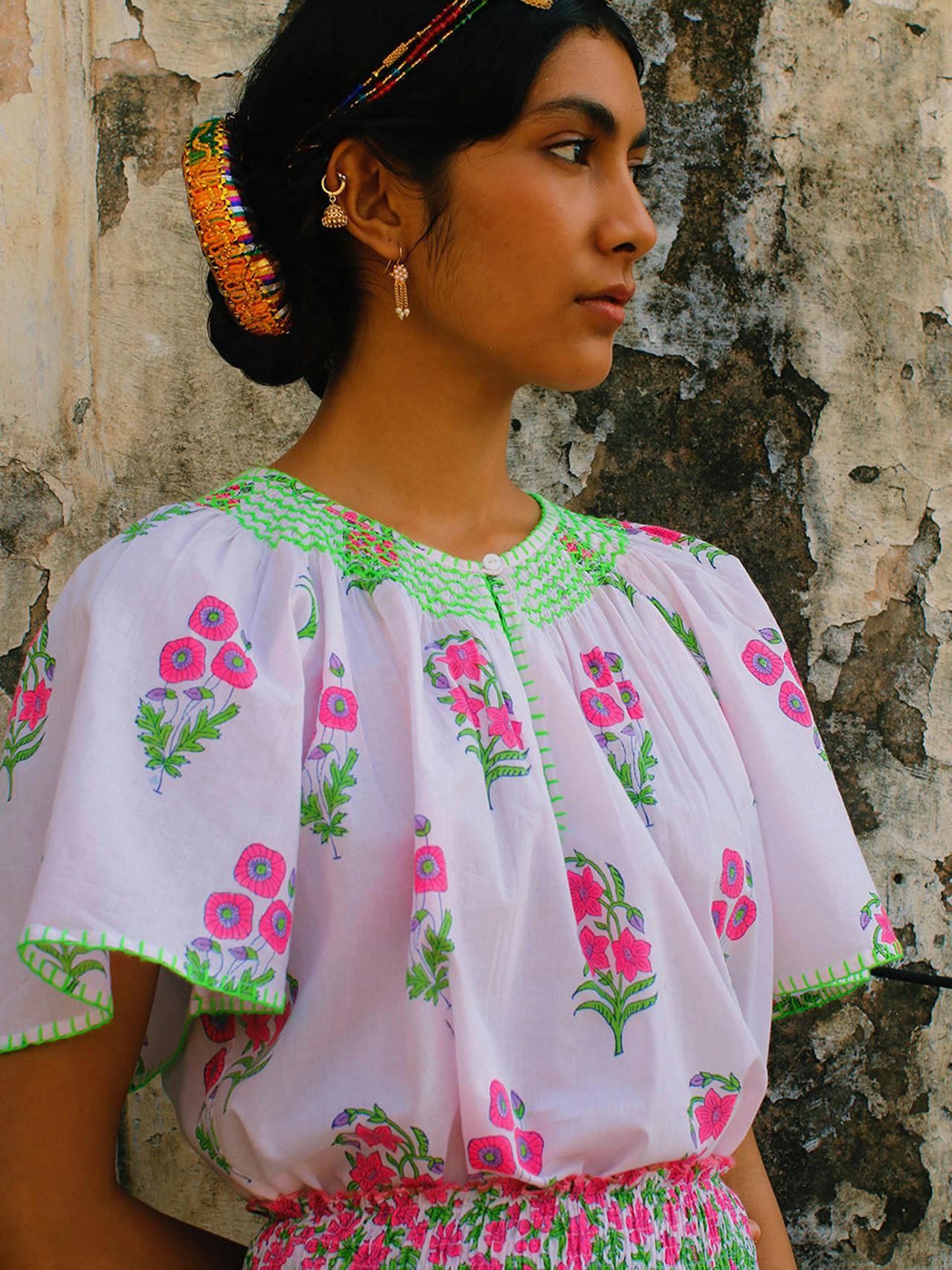 Neon agapanthus Tamsin blouse Tops Pink City Prints    - Collagerie