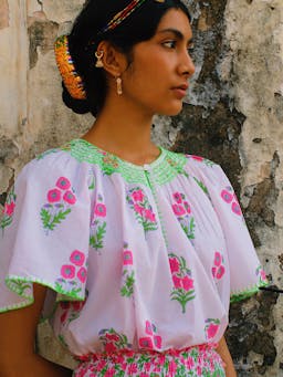 Neon agapanthus Tamsin blouse Tops Pink City Prints    - Collagerie