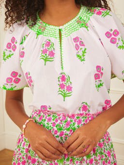 Neon agapanthus Tamsin blouse Tops Pink City Prints    - Collagerie