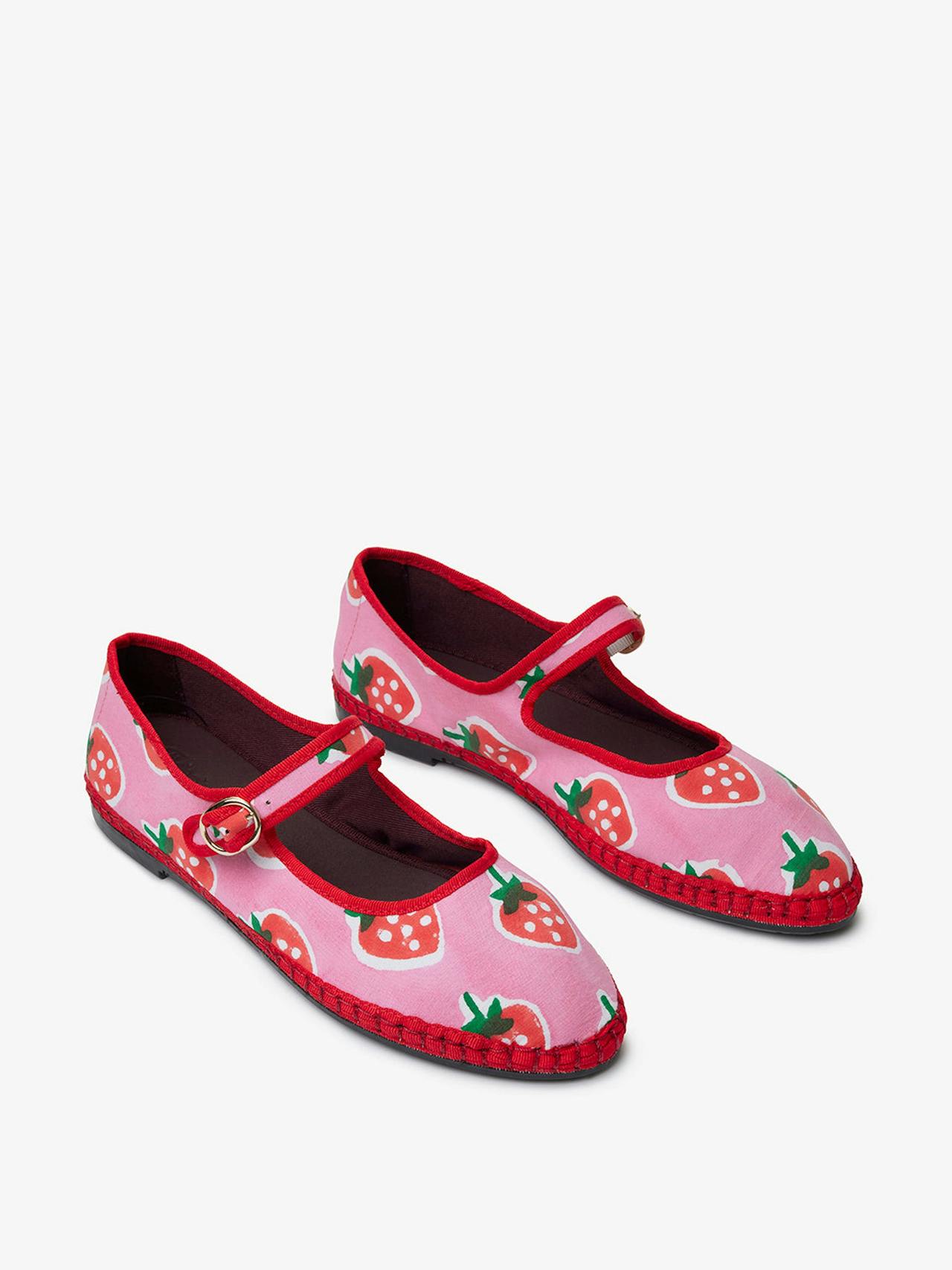 Strawberry print Mary Janes Footwear Pink City Prints    - Collagerie