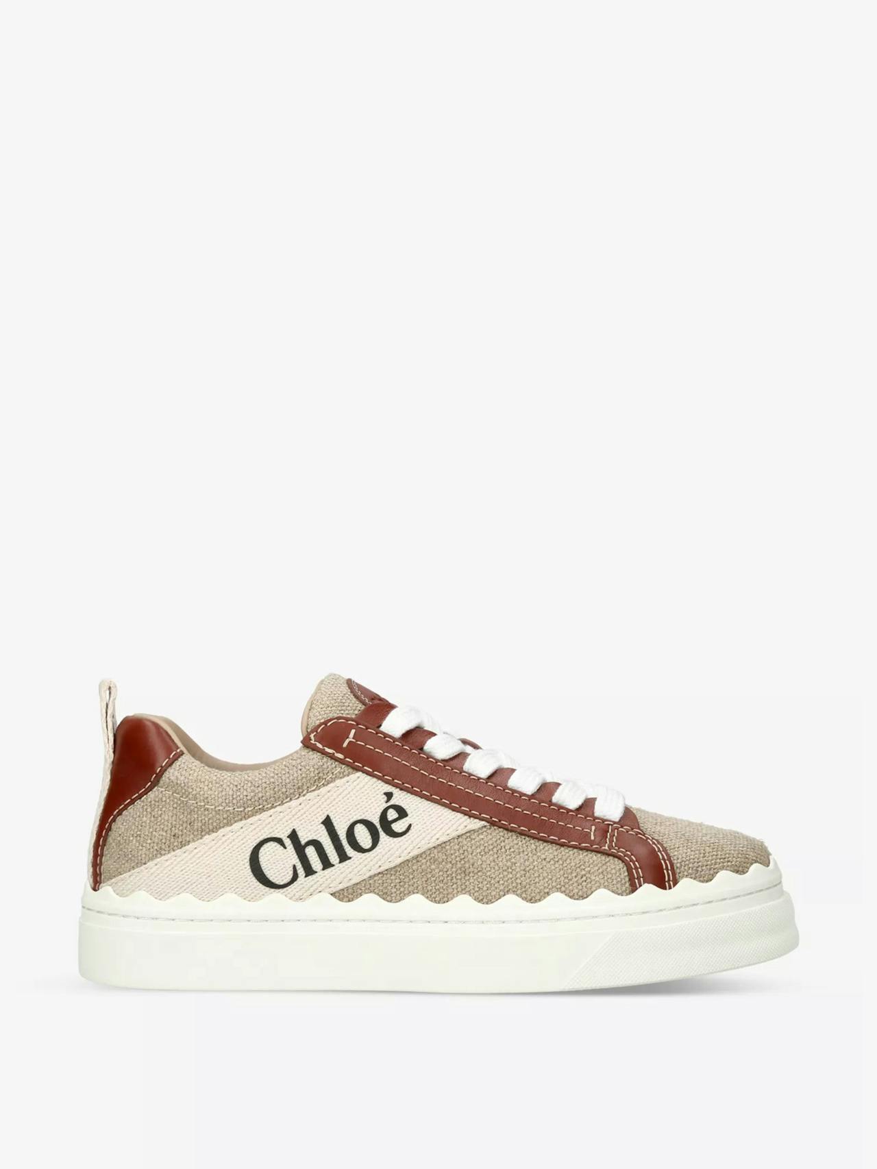 Lauren logo-embellished linen and leather trainers