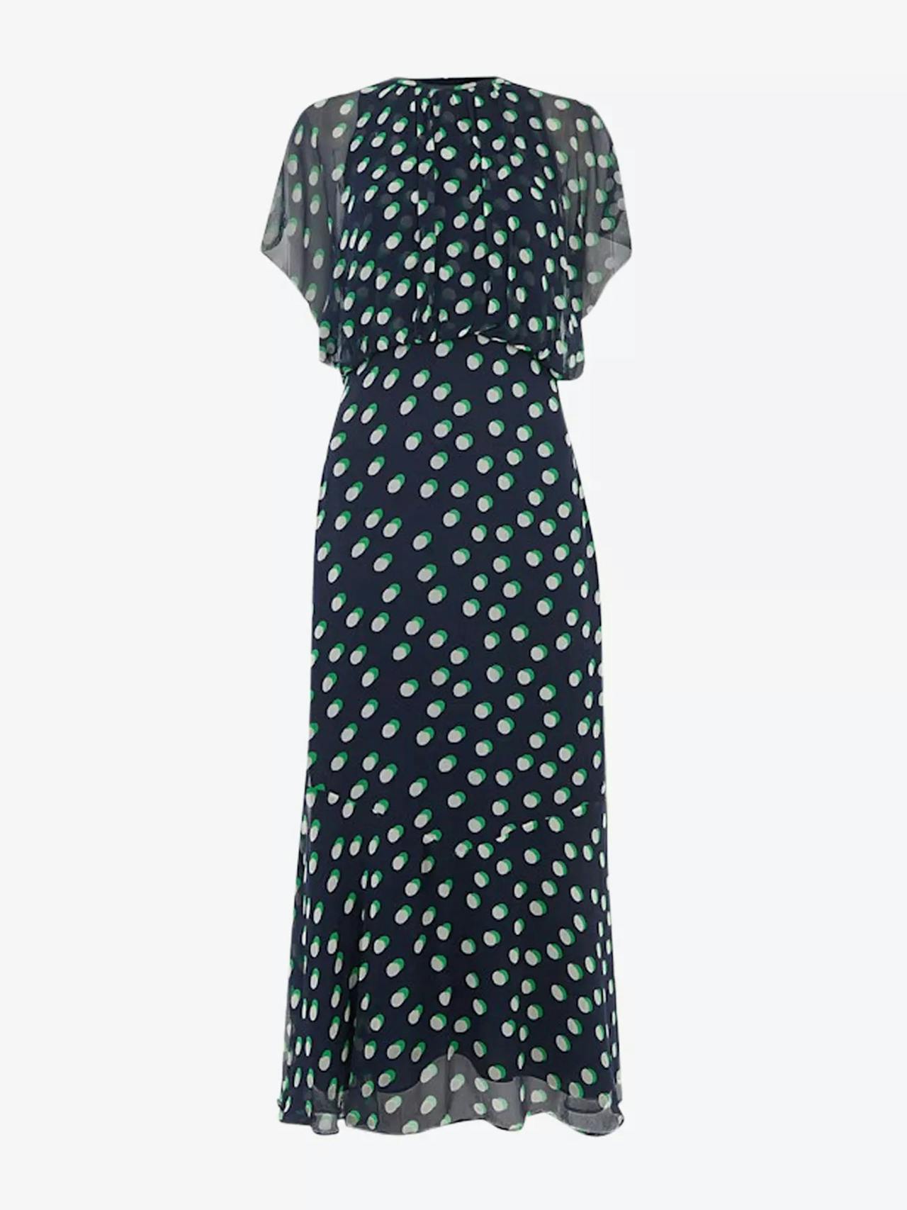 Spot-print split-sleeve woven midi dress
