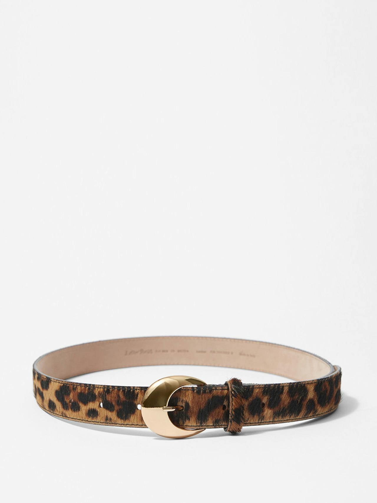 Leopard-print leather belt