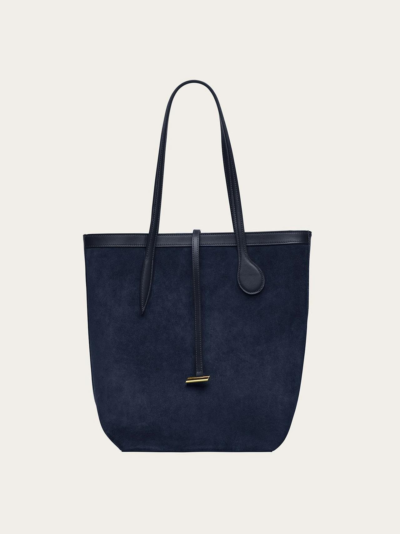 Navy suede tall sprout tote