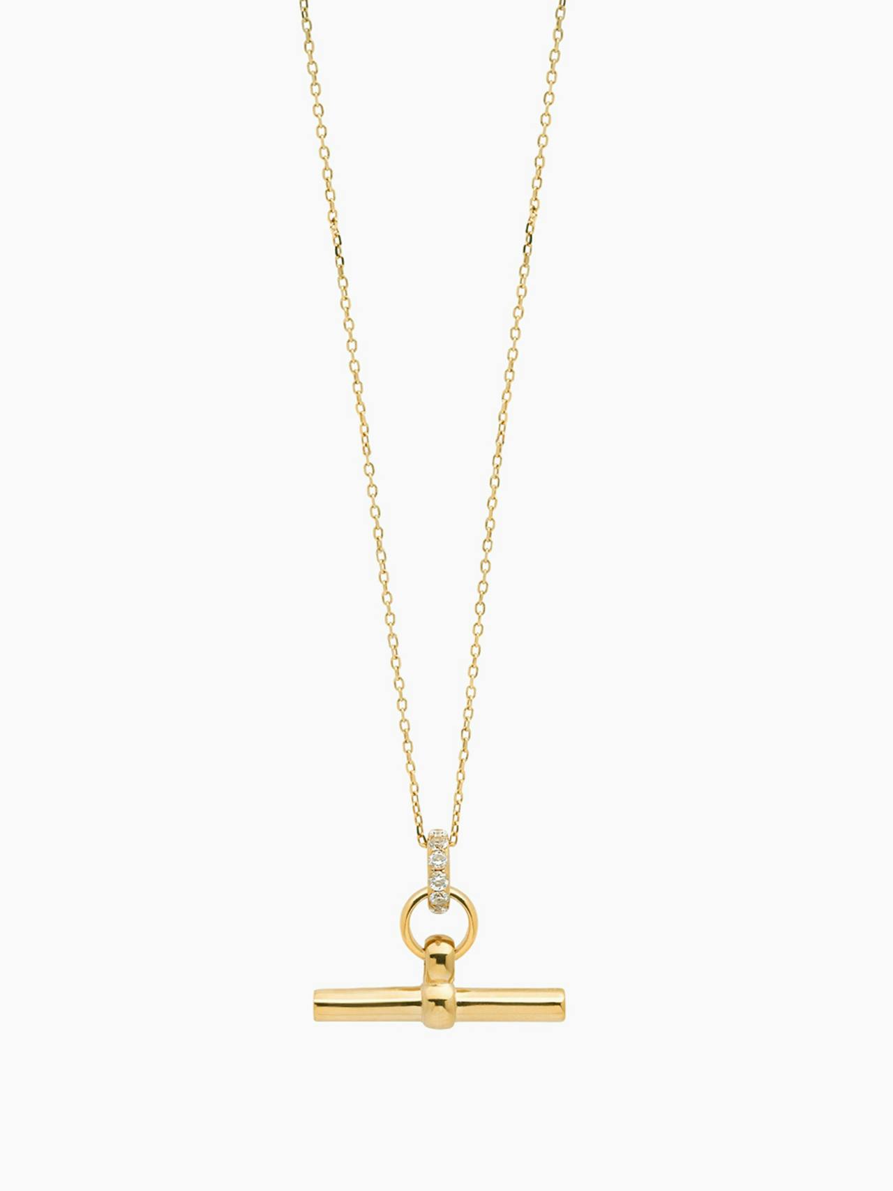 Small Jewelled gold T-bar on trace chain