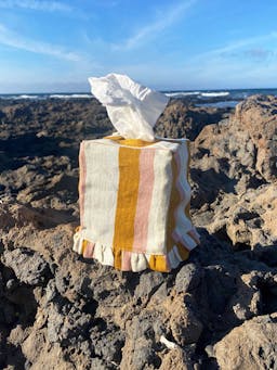 Ochre and blush stripe square tissue box cover Accessories Amuse La Bouche    - Collagerie