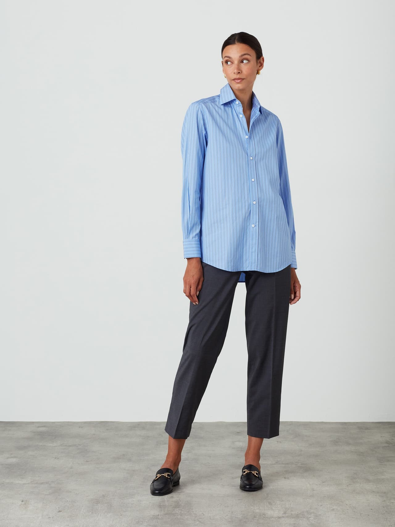 Blue tri-stripe fine poplin Boyfriend shirt Shirts With Nothing Underneath    - Collagerie